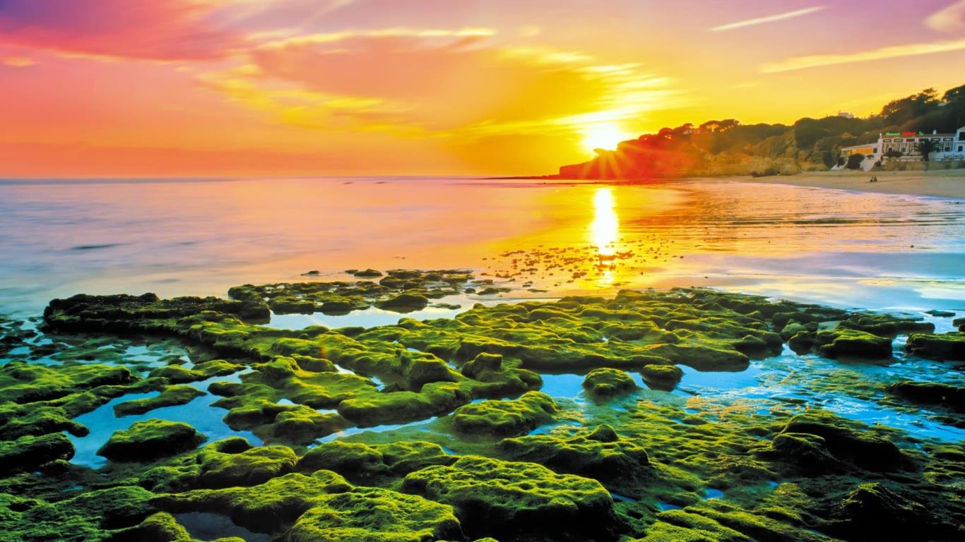 葡萄牙阿尔加维,阿尔布费拉的海滩日落(© Cro Magnon/Alamy) - 2013/09/15 葡萄牙阿尔加维,阿尔布费拉的海滩日落(© Cro Magnon/Alamy) - 2013/09/15
