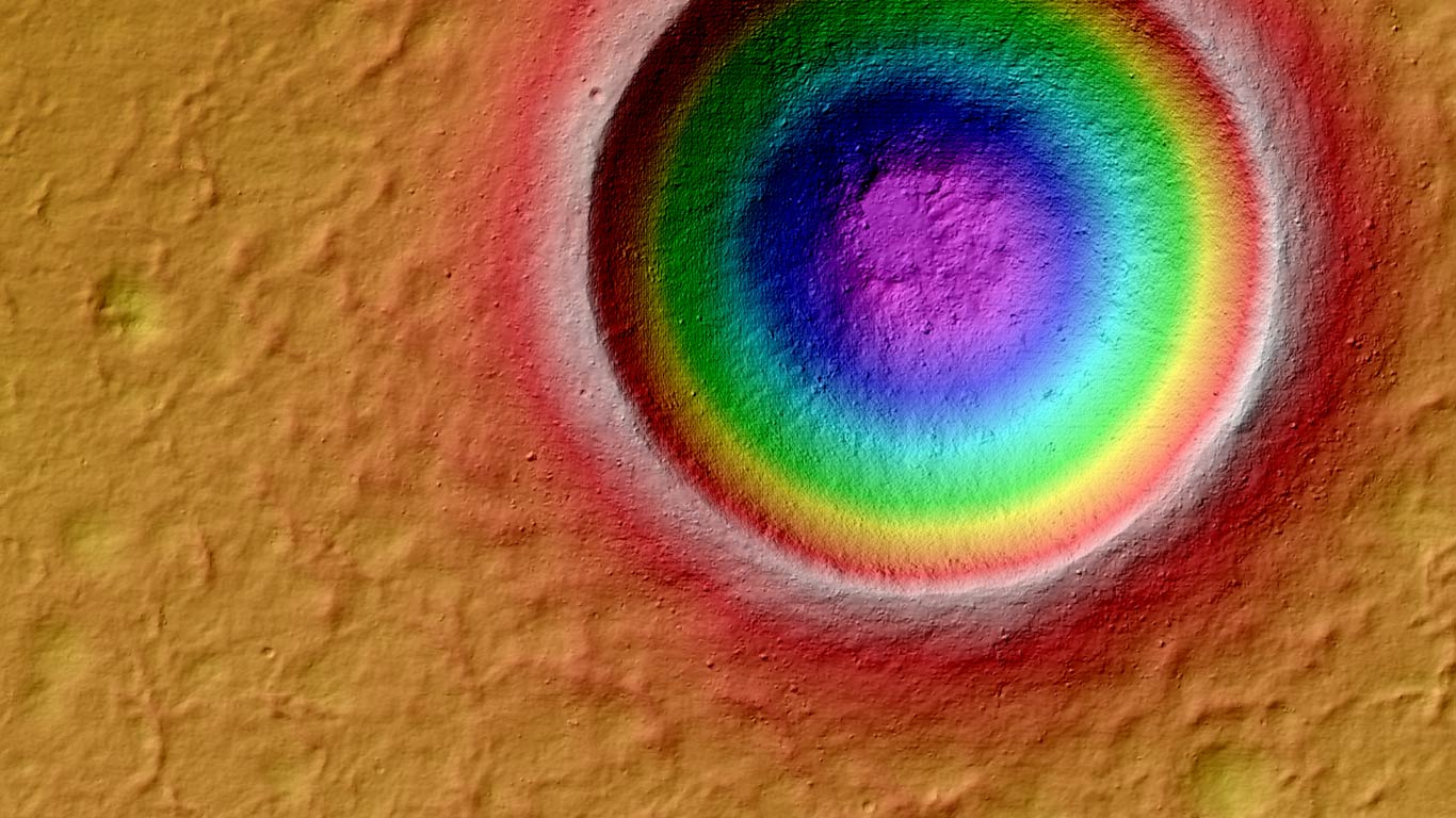 月球林奈环形山的色码地势图(© NASA/GSFC/Arizona State University) - 2014/07/19 月球林奈环形山的色码地势图(© NASA/GSFC/Arizona State University) - 2014/07/19