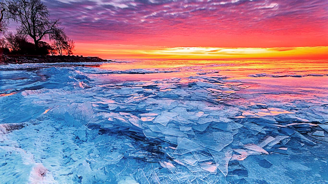 冰与火,冻结的伊利湖上空的朝阳(© Joshua Bozarth/Flickr Open/Getty Images) - 2015/02/13 冰与火,冻结的伊利湖上空的朝阳(© Joshua Bozarth/Flickr Open/Getty Images) - 2015/02/13