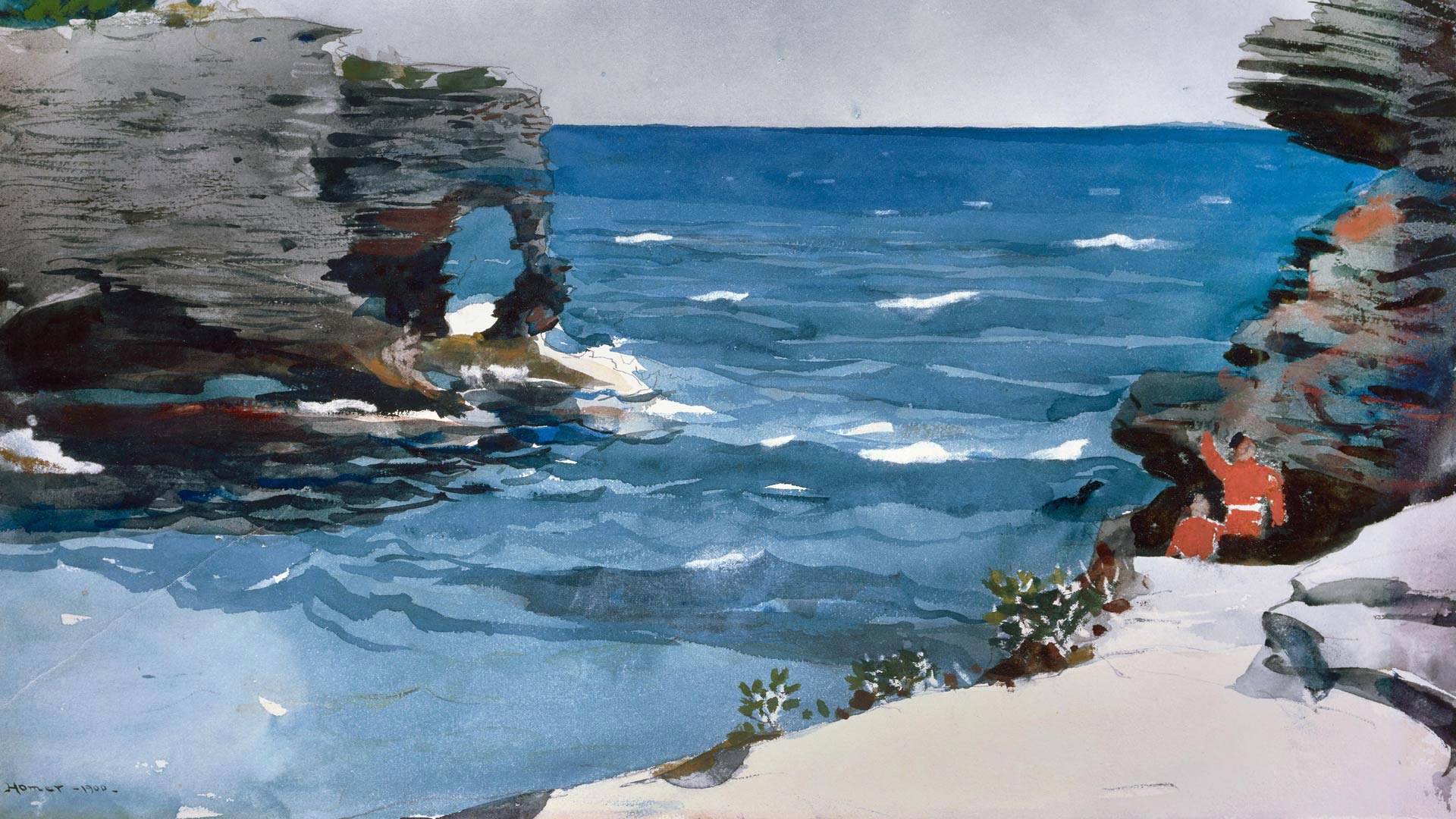 波士顿美术馆收藏的画家温斯洛·霍默的水彩画'Rocky Shore' (© Alamy) - 2018/07/25 波士顿美术馆收藏的画家温斯洛·霍默的水彩画'Rocky Shore' (© Alamy) - 2018/07/25